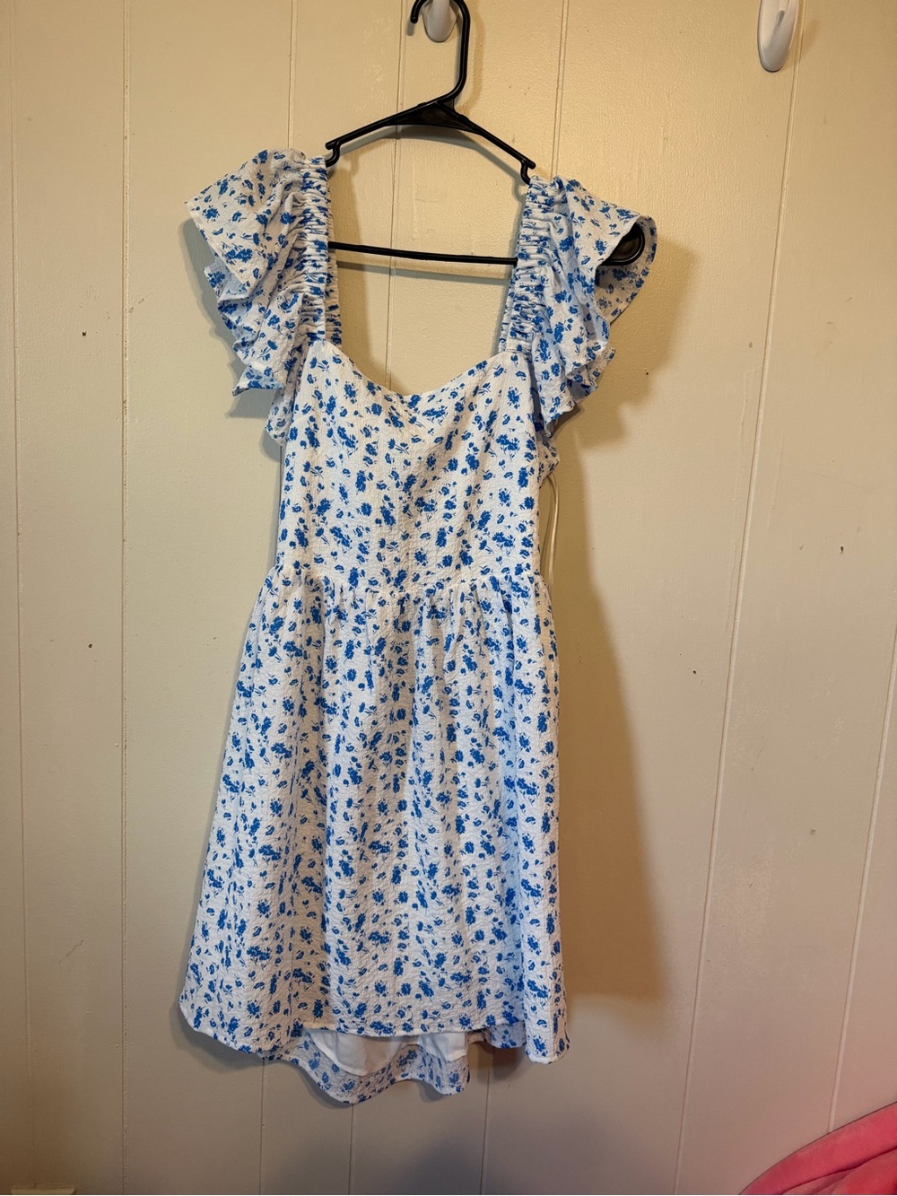 Francesca's Collections White Mini Dress with Blue Floral Print